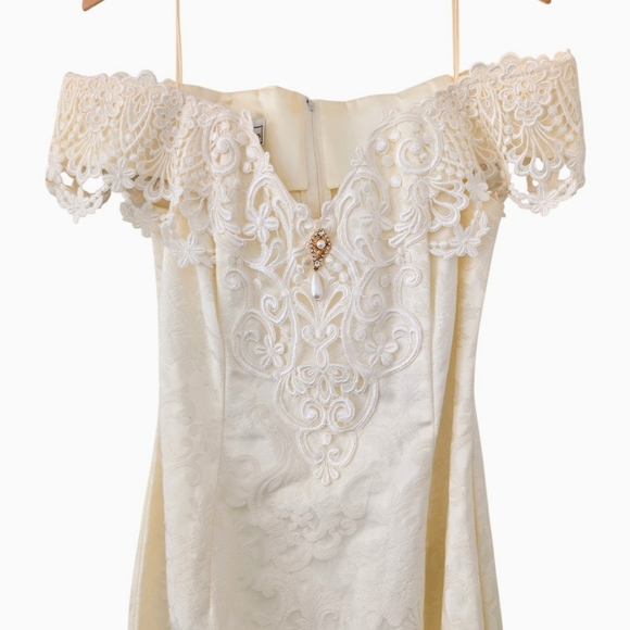 Vintage 80s Scott McClintock Jacquard Lace CORSET GOWN Boned Baroque Bridal 8 - Picture 13 of 16